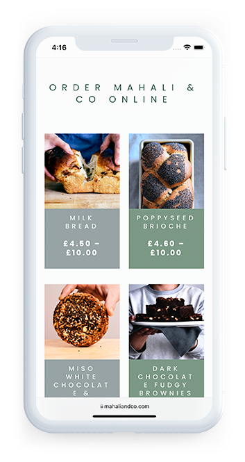 Mahali and Co Artisan Bakery London product overview page of website on mobile device