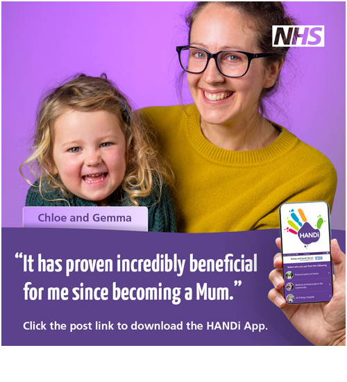 NHS HANDi App promotional social media case study image of Gemma and her daughter